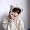 帽子冬季女保暖面罩围脖一体帽防风防寒护耳小熊帽可爱卡通帽 咖啡色 实拍图