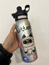 保温杯女2025新款高颜值可爱儿童吸管水杯学生上学专用不锈钢杯子  银黑色小猫 650ml 实拍图