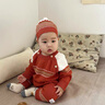 G.DUCKKIDS婴儿连体哈衣连帽针织衫爬服童装毛衣秋冬新款外套满月外出连身衣 酒红色 9603(带帽) 90cm (XXS) 90 实拍图