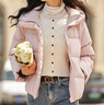 森马（Semir）90绒羽绒服女短款小宽松连帽高蓬面包服冬防泼水防风立领外套百搭 【显瘦小A廓形】橡皮粉（白鸭绒）61214 L 【宽松版，建议拍小一码】 实拍图