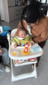 嘻优米宝宝餐椅儿童餐桌椅0-6岁婴儿便携多功能可折叠坐躺调节吃饭座椅 棉垫+万向轮+可平躺+高度可调 白 实拍图