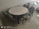 上林春天 岩板餐桌 实木餐桌椅组合现代简约伸缩折叠圆桌吃饭桌子餐厅家具 亮光雪山白黑灰【轻奢皮椅灰色】 1.35m 一桌六椅 实拍图