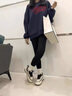 狄德拉真皮高帮小白鞋女百搭厚底松糕鞋ins潮英伦风休闲加绒运动棉板鞋 白棕色 35 (225mm) 实拍图