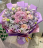 冉子花坊鲜花速递粉玫瑰百合向日葵混搭花束生日礼物全国同城配送真鲜花 韩式紫玫瑰绣球混搭花束 实拍图