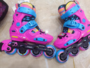 米高轮滑鞋儿童溜冰鞋直排轮旱冰鞋可调码休闲平花锁轮中小学教学鞋S6 粉色K12套装（K12头盔+护具+包） 锁轮+休闲平花双模式 S (29-32)3-5岁 实拍图
