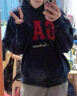 盖璞（GAP）女装春款撞色Logo宽松抓绒套头连帽衫卫衣上衣792499 海军蓝 XL (175/96A) 亚洲尺码 实拍图