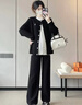 革曼孕妇装秋季套装2025新款显瘦休闲宽松大码上衣裤子两件套针织秋冬 黑色套装 L(建议110-125斤) 实拍图