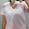优衣库女装竹节纱V领T恤/短袖棉白T上衣打底内搭483576 10 水粉色 S /155/80A 实拍图
