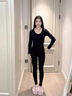 婷美保暖内衣女士美体修身显瘦秋衣秋裤打底内搭无痕套装秋冬季 黑XL 实拍图