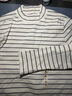 MUJI女式 起毛罗纹编织半高领长袖T恤上衣打底衫女款内搭春秋女装条纹 米白色条纹 XL （165/92A） 实拍图
