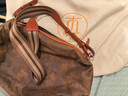裘真008水桶包女斜挎通勤大容量真皮复古小众植鞣牛皮包包 焦糖色-大号 实拍图