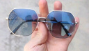 LESCA LUNETIER透明蓝色防紫外线太阳镜男士多边形金属开车墨镜潮海边眼镜女圆脸 实拍图