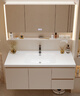 帝王洁具上市企业/陶瓷一体盆浴室柜 卫生间卫浴柜一体盆洗手洗脸盆柜组合 1.0米/标准半镜柜/W1奶油色 实拍图