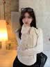 尤克达蒂（yookdd）打底衫女蕾丝针织春秋蝴蝶结飘带设计感百搭别致修身内搭长袖 蕾丝打底衫 M 【建议95斤内】 实拍图