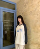 真维斯（Jeanswest）撞色卫衣女插肩圆领2026春季新款宽松显瘦百搭学院风长袖上衣服女 实拍图