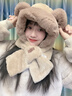 梦多福帽子女冬季小熊帽子围巾一体围脖冬季骑车一体帽保暖毛绒女士棉帽 熊耳暖趣围巾帽咖色戴口罩 头套保暖冬款可爱防风连帽三件套 实拍图