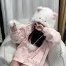 趣木也猫咪毛绒帽子冬天高颜值加绒加厚可爱保暖户外护耳防寒毛茸茸帽 可爱奶油小猫咪帽子围巾一体 实拍图