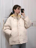 连帽短款棉衣女冬季韩版宽松学院风棉服外套撞色百搭面包服J601 米白色 M （100-115斤） 实拍图
