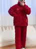 浪莎情侣睡衣冬季女加绒加厚珊瑚绒三层夹棉囍红色结婚男士睡衣秋冬天 主图款ZX431红色刺绣爱心口袋 XL [女]加厚密织不掉毛 实拍图