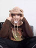 帽子冬季女保暖面罩围脖一体帽防风防寒护耳小熊帽可爱卡通帽 米白色 实拍图