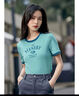 茵曼（INMAN）潮趣印花女装圆领短袖T恤修身显瘦套头短款2025夏季新款上衣 天蓝色 -18525987 XL 实拍图