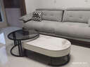 森生林岩板茶几客厅小户型简约轻奢椭圆形可伸缩茶桌 C14-1黑架白箱 香奈白+黑玻 120cm椭圆茶几+80cm小圆边几 实拍图