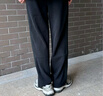 卡宾（CABBEEN）【织带拼接】绒感休闲裤男2024秋季新款宽松直筒裤刺绣运动裤 煤黑色01 L 175/50 实拍图