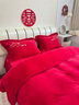 北极绒（Bejirog）婚庆四件套牛奶绒大红色结婚床上用品龙凤绣花被套床单红双喜被罩 喜临门（加厚款高克重牛奶绒） 1.8m 床单款 四件套（被套200*230cm） 实拍图