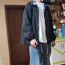 棉致夹克男春秋季翻领格子外套男潮流港风休闲工装上衣男 黑色 2XL 实拍图