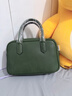 裘真【明星推荐】宽宽包植鞣牛皮休闲斜挎包手提保龄球包女 绿色 实拍图