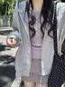 棉致灰色格子拼接连帽外套女春秋季新款宽松小个子开衫卫衣慵懒风上衣 灰色【154常规高品质35.5】 L 100-120斤 实拍图