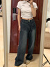 OLDER SEA直筒牛仔裤女大码梨形身材胖mm高腰显瘦遮胯宽松阔腿拖地垂感裤子 蓝色 L 建议105-115斤 实拍图
