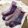 伦洛弗袜子女紫色中筒袜日系学院风双针双路复古韩版女士袜秋冬5双装 紫色双针5双 实拍图