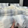 无印良品简约华夫格纯棉床上四件套100全棉被套床单家用宿舍三件套床笠款4 泛歌-蓝白条【100%全棉华夫格】 1.8m 床单款 四件套-被套200x230cm 实拍图