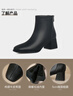 ZHR短靴女真牛皮舒适百搭方头女靴中跟显瘦休闲鞋子女 BL83A 黑色 36 实拍图