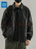 真维斯（Jeanswest）复古秋冬季新款皮衣外套男PU皮教练飞行员夹克美式休闲宽松机车服 JK80黑色 3XL 实拍图