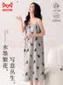 猫人吊带睡裙女士睡衣夏季女100%纯棉性感新中式诗意水墨风家居服灰色 实拍图