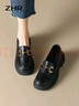 ZHR乐福鞋女软底百搭圆头小皮鞋子女英伦风粗跟女鞋 OFTEP06 黑色 38 实拍图
