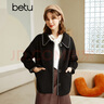 betu百图女装复古翻领赫本风娃娃领精致织带花边灯笼袖毛呢外套女2109T01 黑色 XS 实拍图