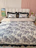 水星系列家纺新款简约风磨毛100S高支长绒棉四件套植物数码印花全棉床罩床笠用 洛丽塔-蓝 床裙款 1.8 床裙款 （被套200*230cm） 实拍图