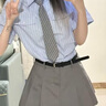 贞喜气学院风条纹衬衫连衣裙子女夏季2025新款日韩系jk制服百褶短裙套装 蓝色条纹+灰色百褶 含领结+腰带 M 实拍图