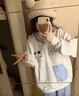 麓格立 卫衣女春秋季新款ins风假两件连帽卫衣学院风休闲百搭设计感上衣 猫咪蓝格卫衣【M】 实拍图