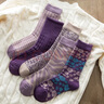 伦洛弗袜子女紫色中筒袜日系学院风双针双路复古韩版女士袜秋冬5双装 紫色双针5双 实拍图