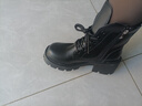 啄木鸟皮面马丁靴女款2025秋冬新款英伦风百搭小皮鞋厚底增高显瘦短靴女 黑色（加绒加厚） 37 (235mm) 实拍图