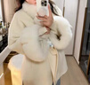 傲列气质斗篷感毛呢外套女狐狸毛领25秋冬新款双面羊绒大衣中长款 白色(围脖＋袖口毛) S 实拍图