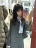 晨芙短款西装套装女大学生面试正装教资穿搭小个子秋冬季职业西服外套 5508单件灰色西装 XL 建议110-120斤 实拍图