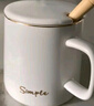 传旗陶瓷马克杯带勺盖咖啡杯牛奶杯早餐杯办公杯男女茶杯描金白400ml 实拍图