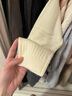 三彩冬款纯色坑条针织衫木耳边半高领修身打底内搭简约女 米白色 S 实拍图