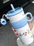 几物森林 保温杯冰霸杯学生男女士大容量保冷巨型不锈钢超大吸管杯 蓝白色 实拍图