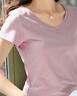 艾路丝婷夏装新款T恤女短袖上衣韩版修身体恤TX3560 V领藕粉色 M 实拍图